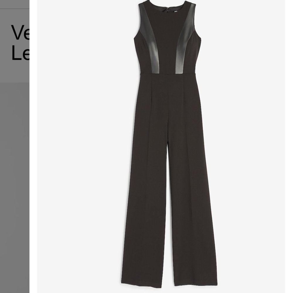 Vegan Leather Pieced Wide Leg Jumpsuit